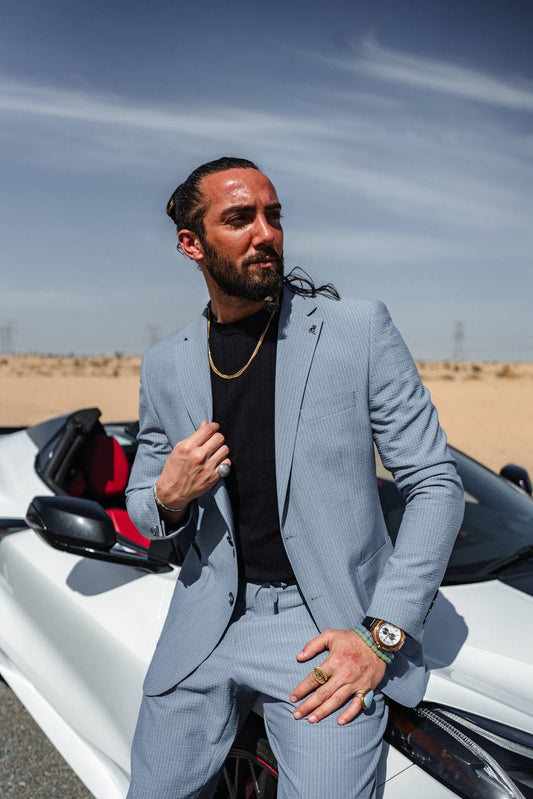 SUITHARBOR™ Blue Pinstripe Tailored Suit - SUITHARBOR