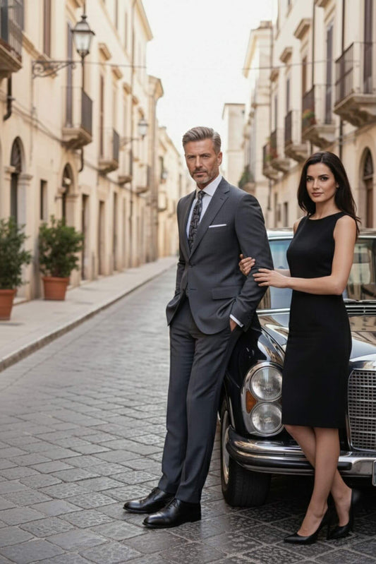 Suitharbor Men’s Anthracite Slim - Fit Wool - Blend Suit - SUITHARBOR