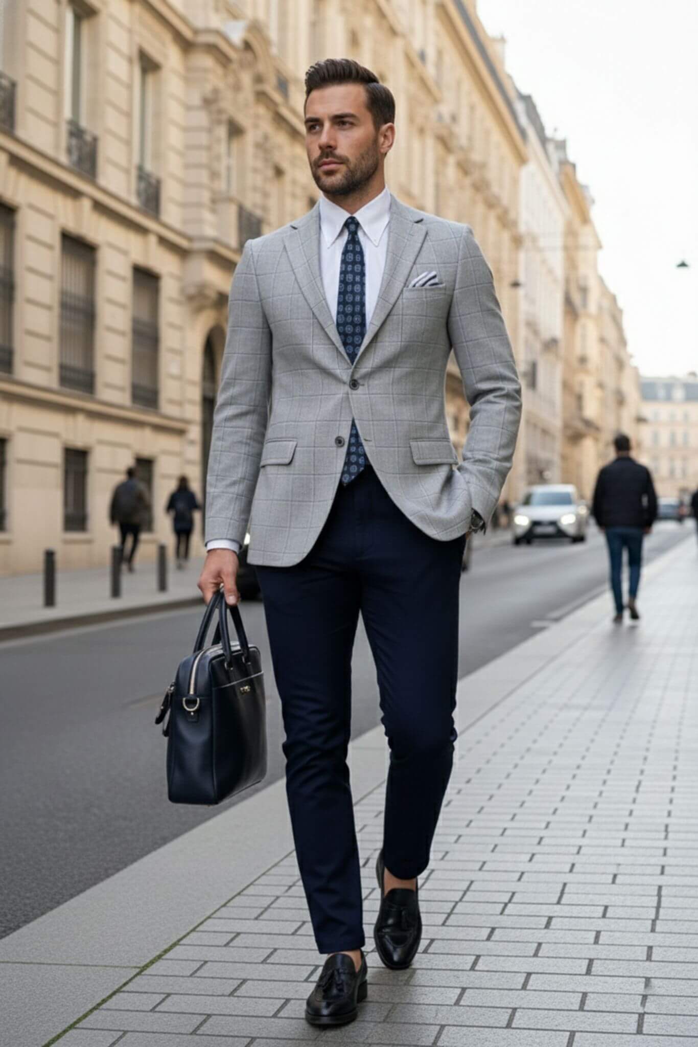 Gray slim fit windowpane wool-blend blazer product image 4