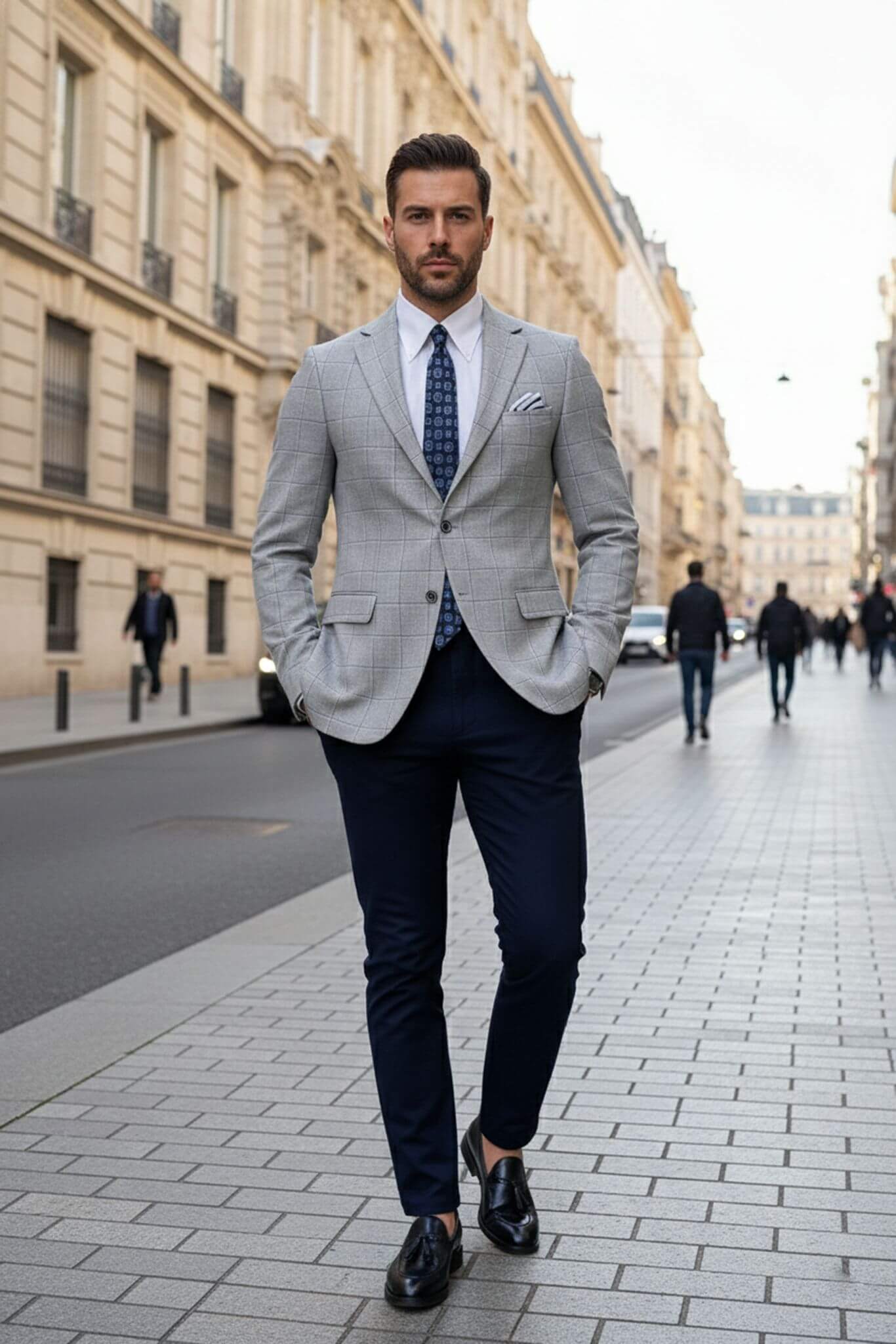 Gray slim fit windowpane wool-blend blazer product image 2