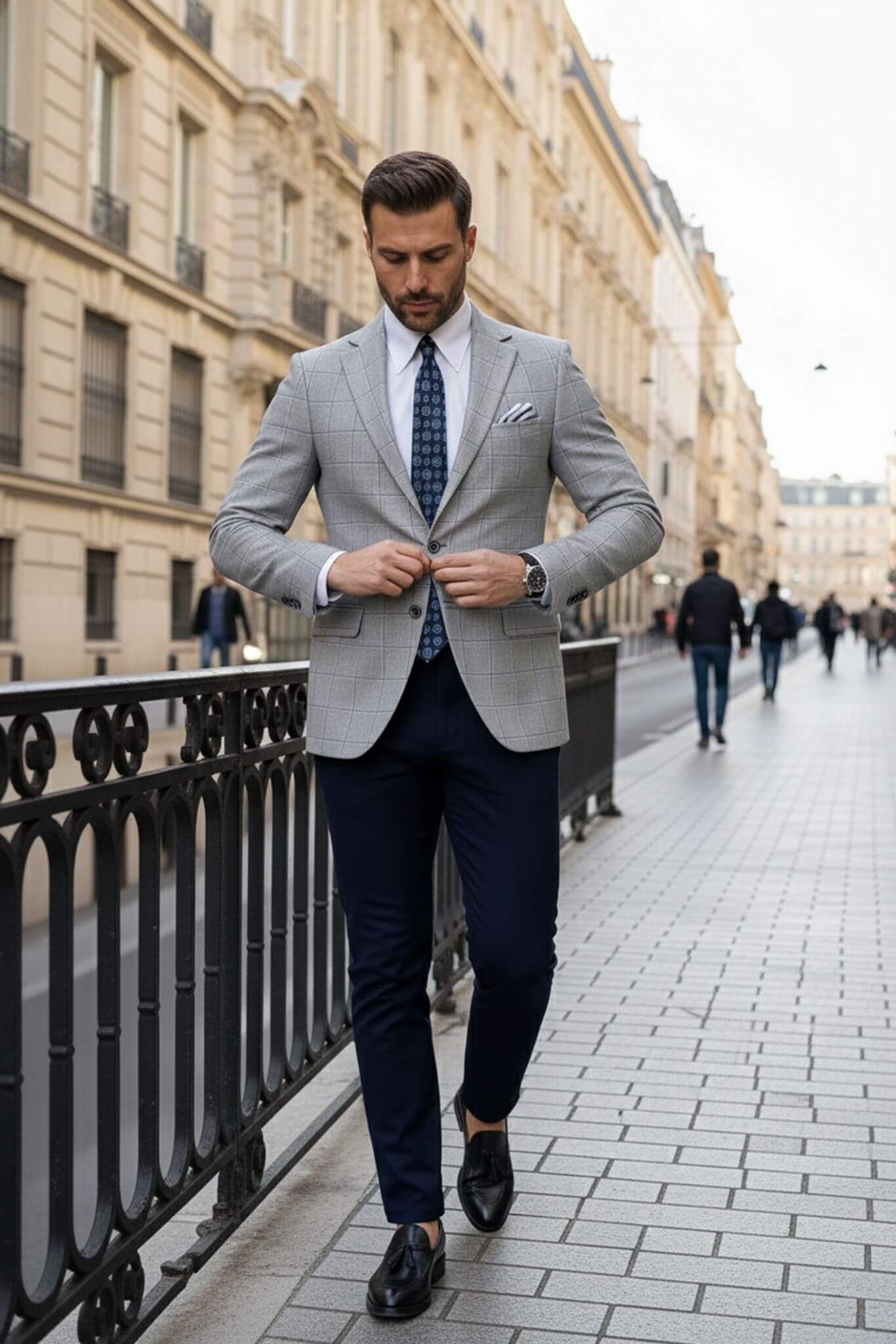 Gray slim fit windowpane wool-blend blazer product image 6