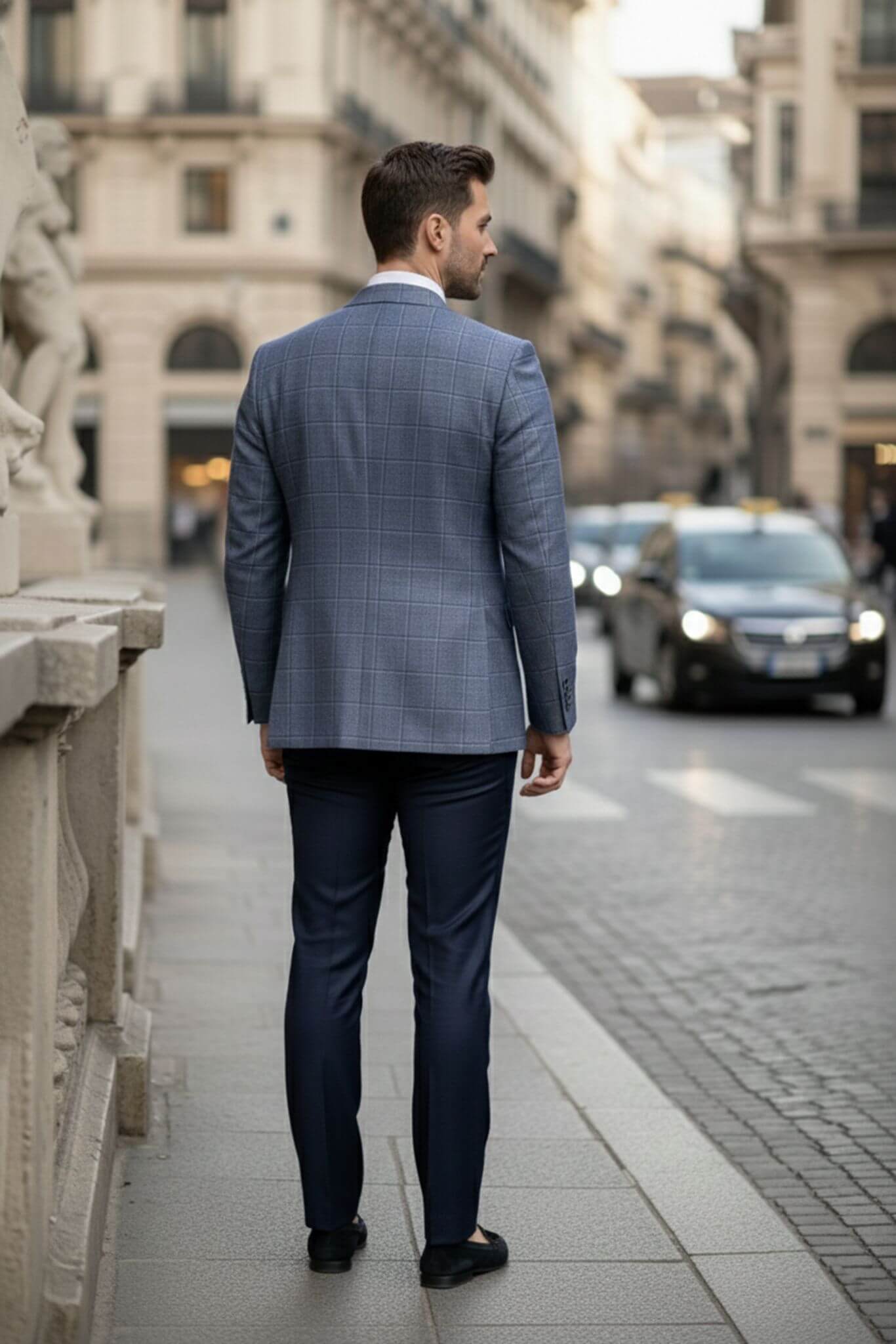 SuitHarbor Navy Blue Slim - Fit Wool Windowpane Blazer - SUITHARBOR