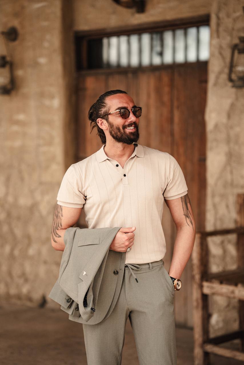SUITHARBOR™ Premium Beige Knit Polo T-Shirt - SUITHARBOR