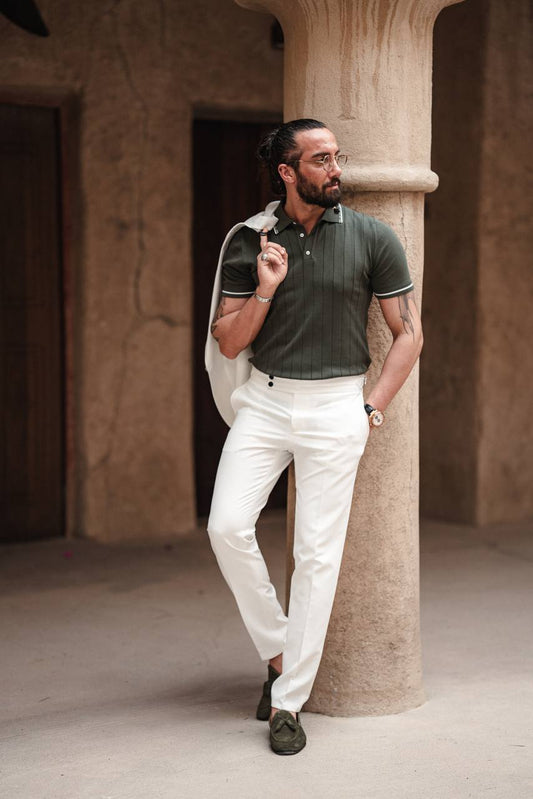 SUITHARBOR™ Premium Khaki Knit Polo T-Shirt - SUITHARBOR