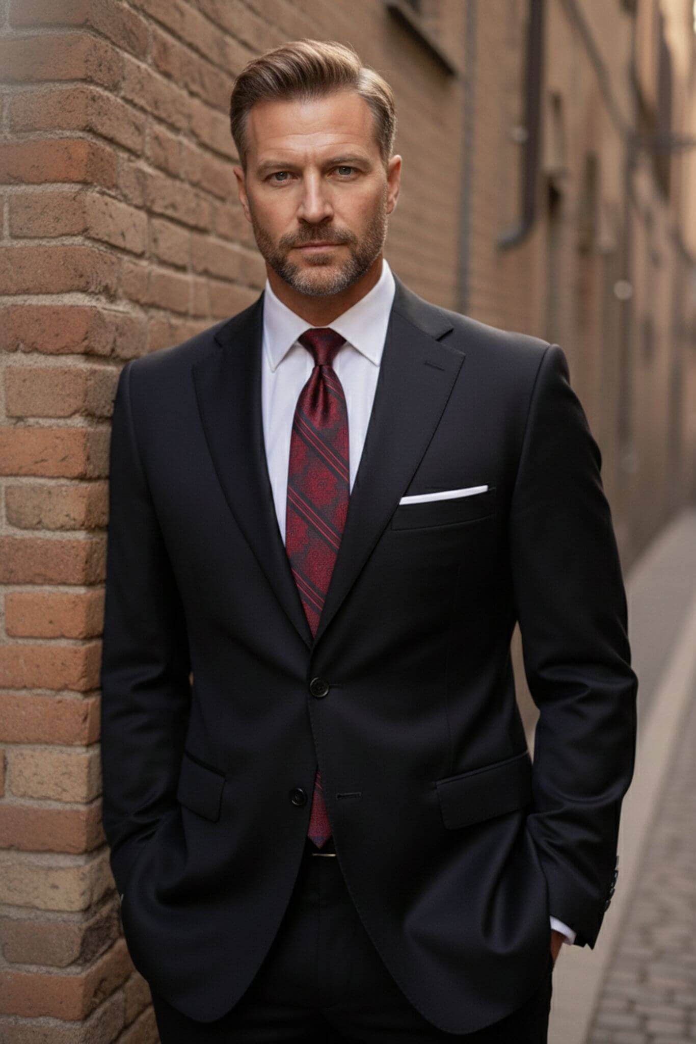 Midnight black slim fit stretch suit, image 2