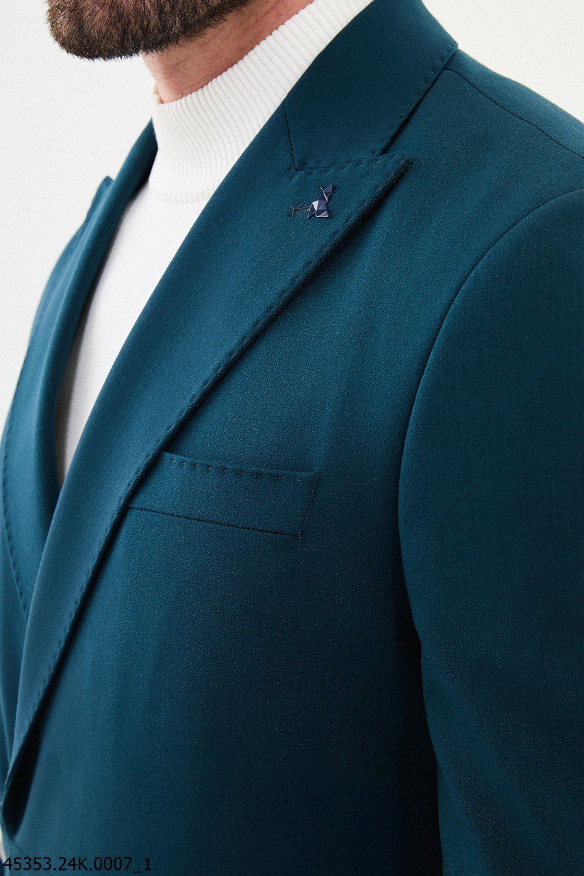Teal Double - Breasted Wrap Suit - SUITHARBOR
