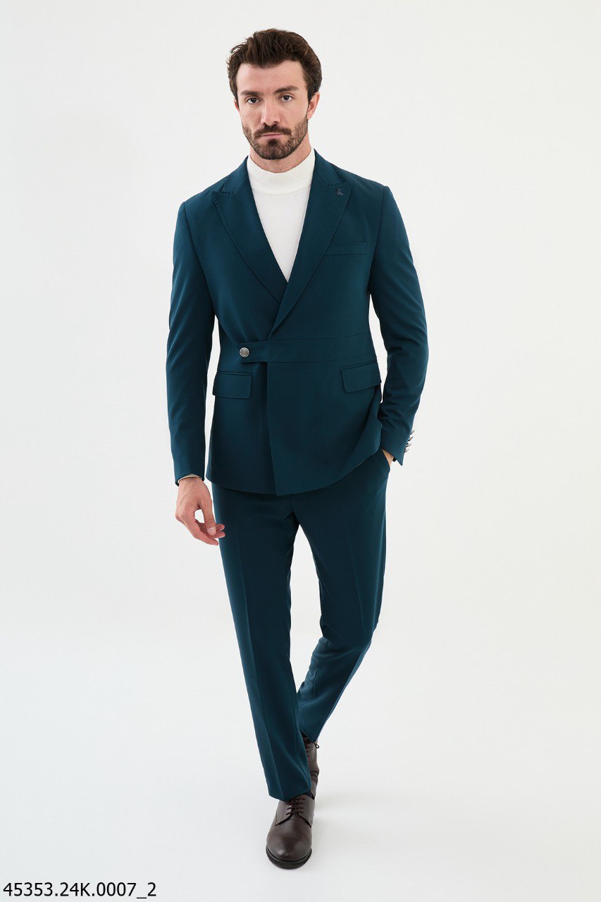Teal Double - Breasted Wrap Suit - SUITHARBOR