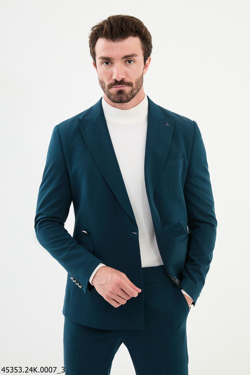 Teal Double - Breasted Wrap Suit - SUITHARBOR