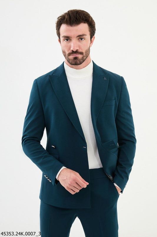 Teal Double - Breasted Wrap Suit - SUITHARBOR