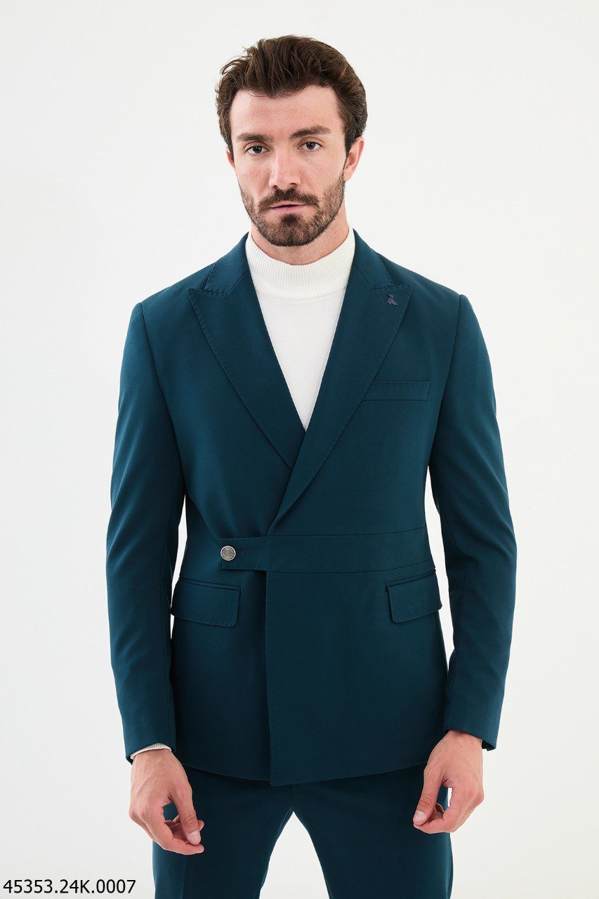 Teal Double - Breasted Wrap Suit - SUITHARBOR
