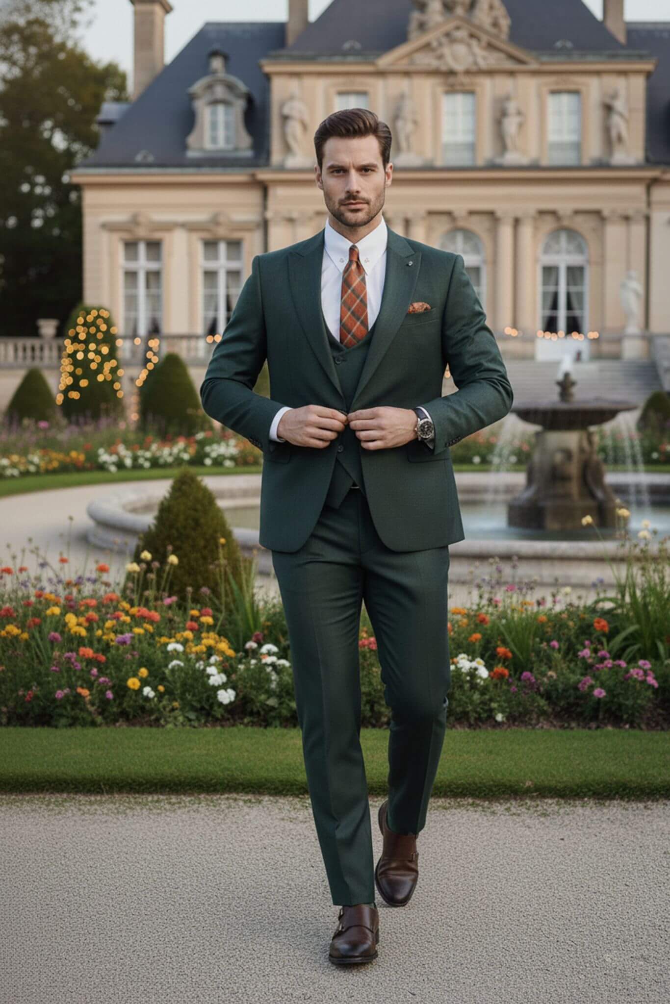 The Forest Green Men’s Slim - Fit 3 - Piece Wool Wedding Suit - SUITHARBOR