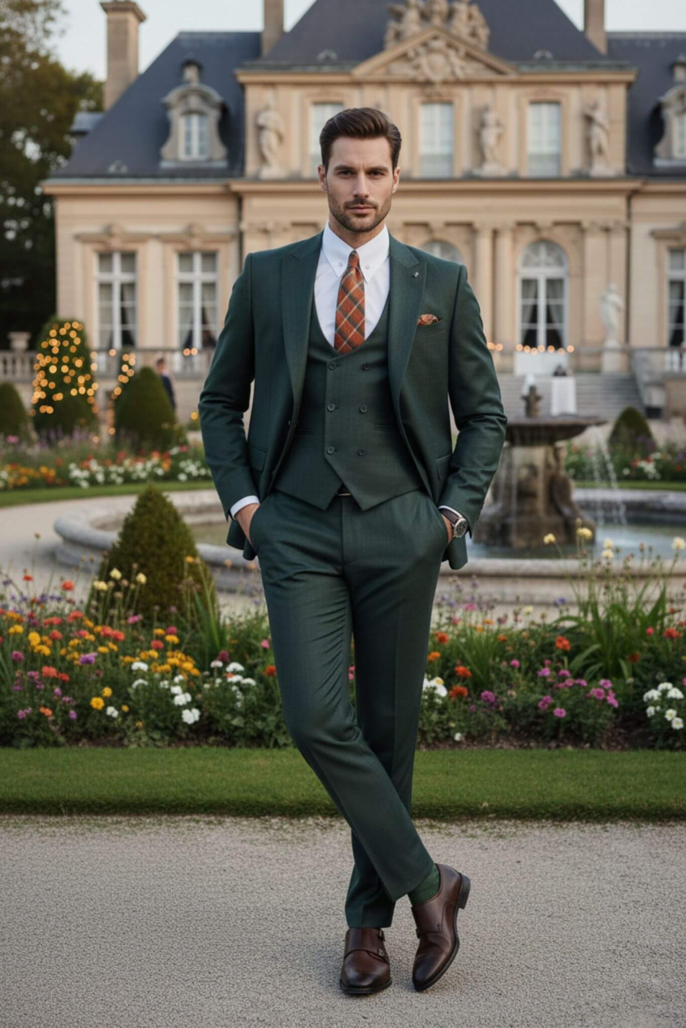 The Forest Green Men’s Slim - Fit 3 - Piece Wool Wedding Suit - SUITHARBOR