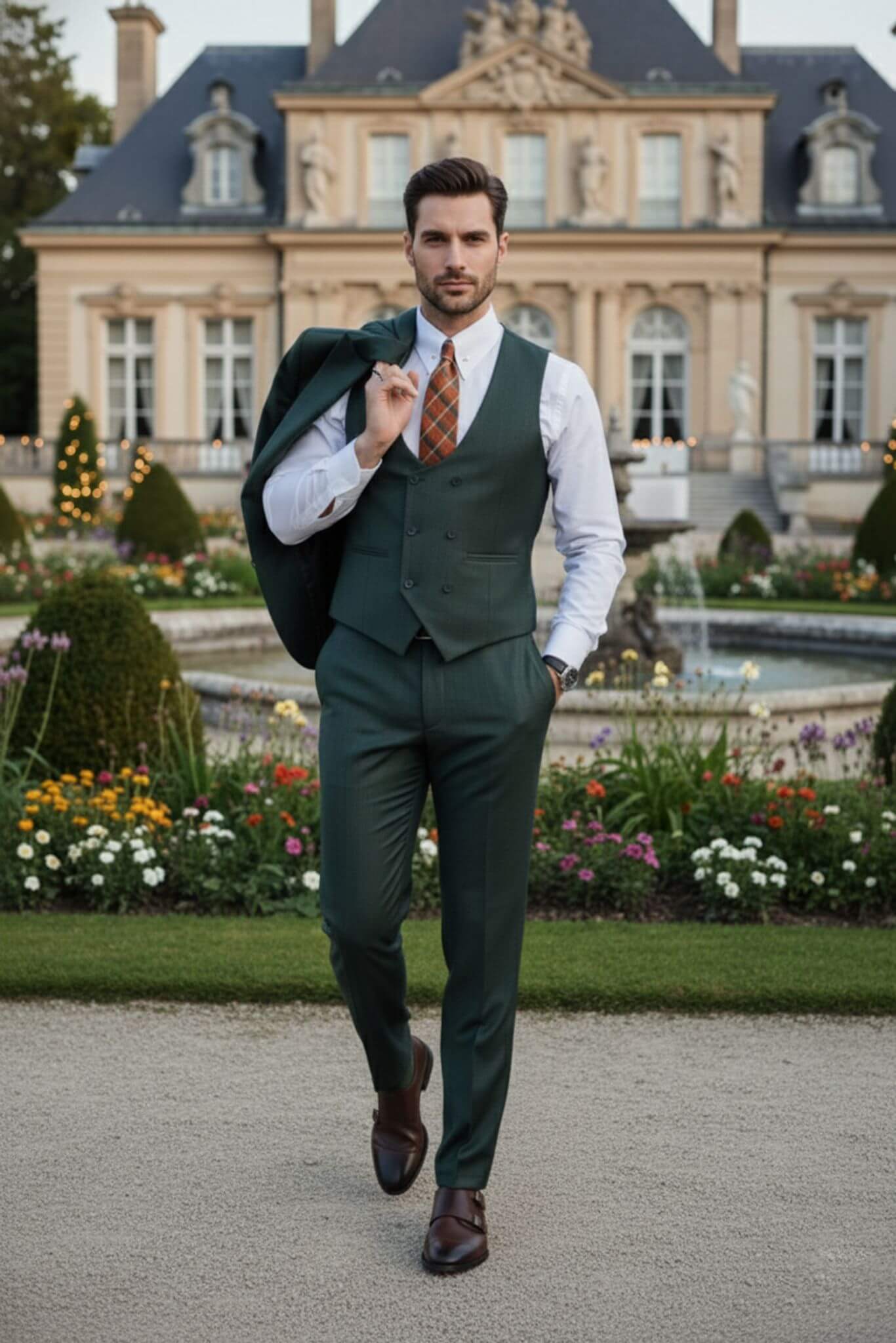 The Forest Green Men’s Slim - Fit 3 - Piece Wool Wedding Suit - SUITHARBOR
