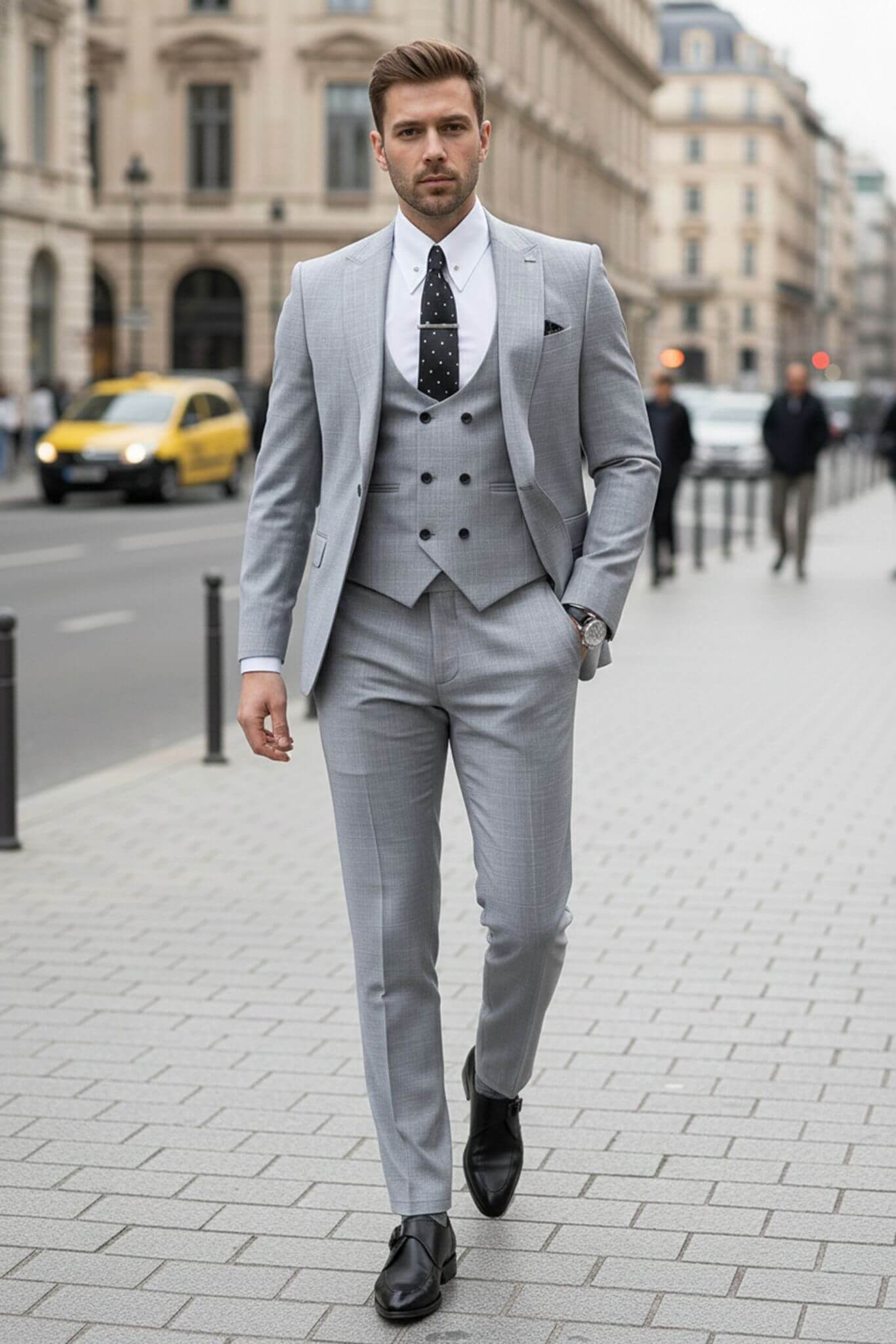 The Heritage Slim - Fit Peak Lapel Three - Piece Suit in Light Gray - SUITHARBOR
