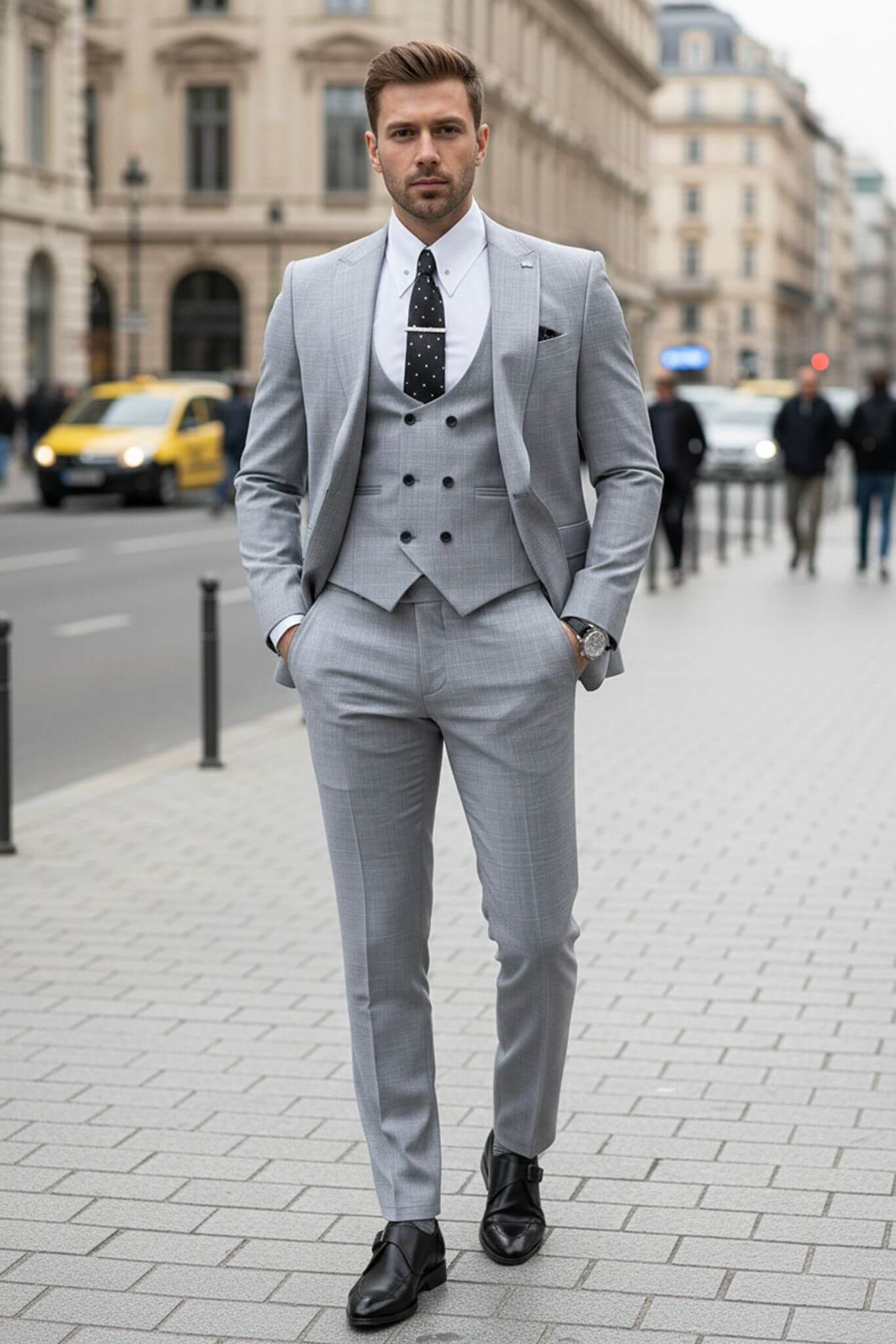 The Heritage Slim - Fit Peak Lapel Three - Piece Suit in Light Gray - SUITHARBOR