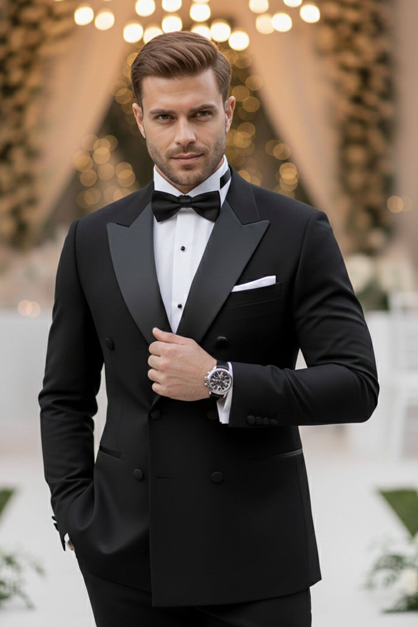 The Sovereign Slim - Fit Black Double - Breasted Tuxedo - SUITHARBOR