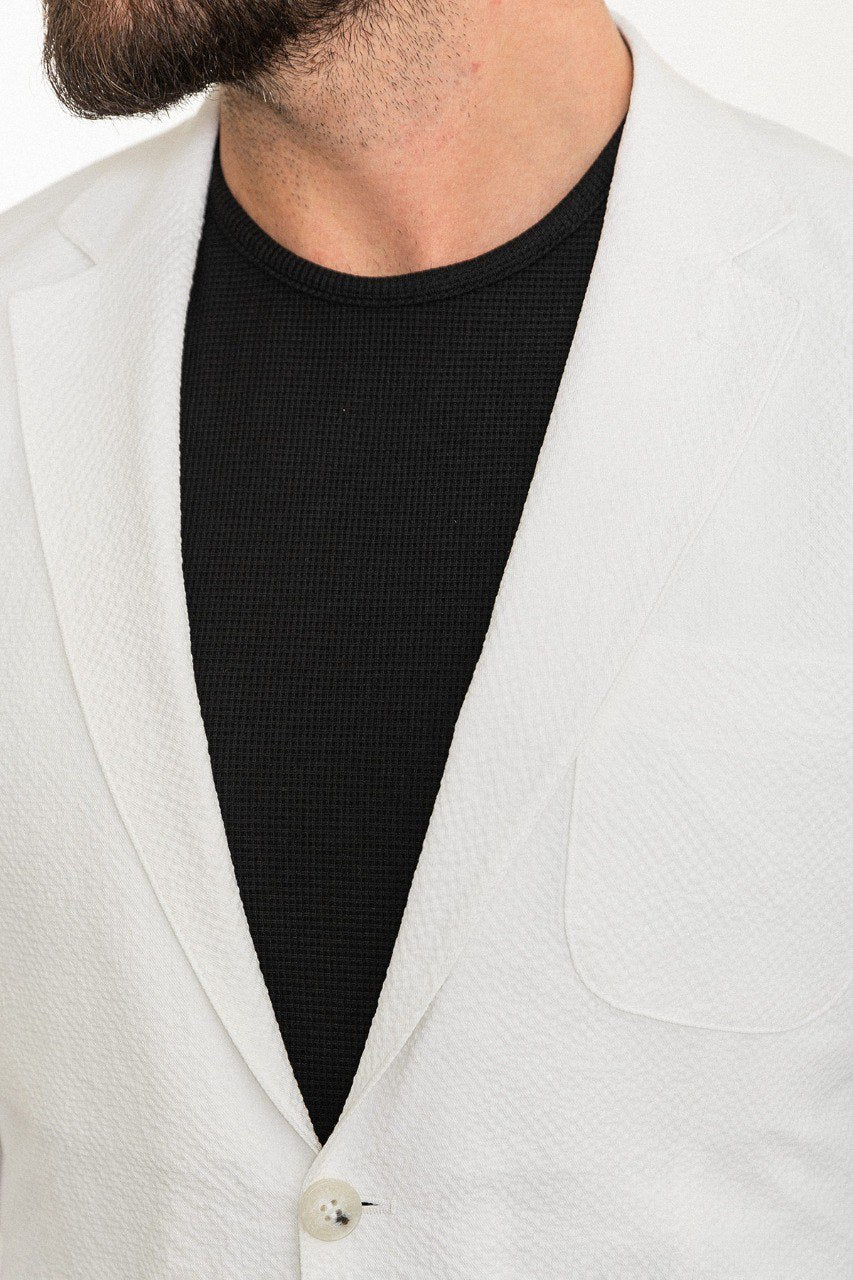 Arctic White Seersucker Slim Fit Blazer