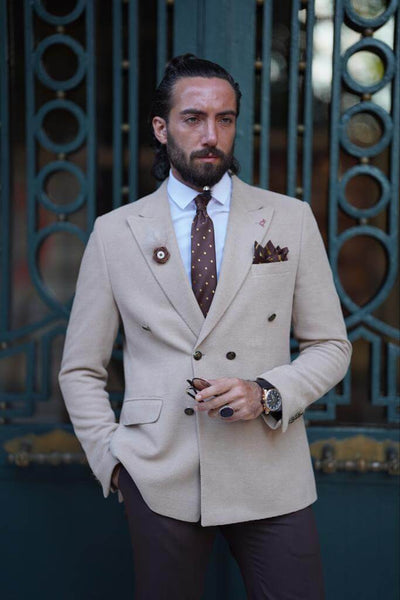 Beige Double-Breasted Blazer for Men – SUITHARBOR