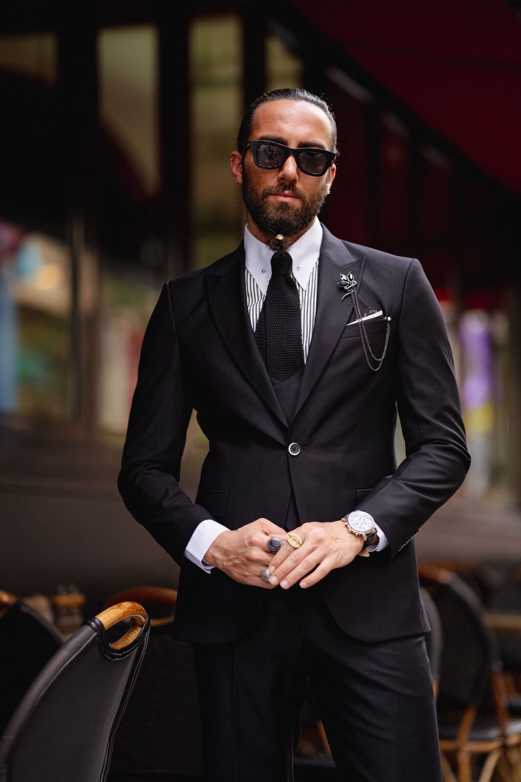 Classic black suit for weddings