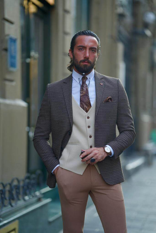 Brown Beige Wedding Suit - Unique Elegance