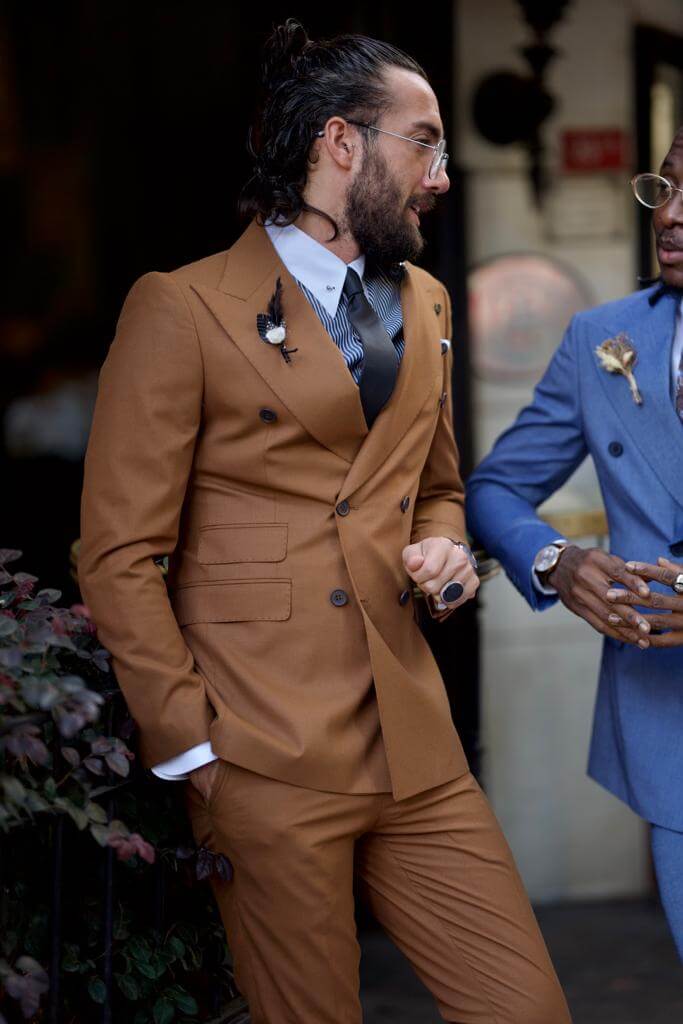 Camel Double-Breasted Suit - Timeless Look