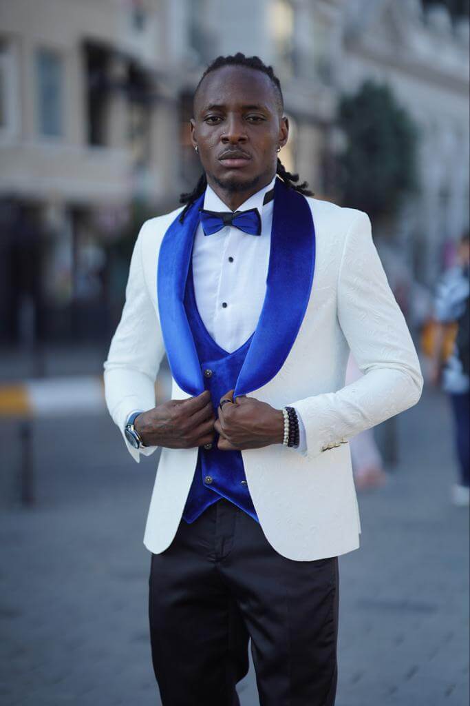 Sleek White & Blue Tuxedo
