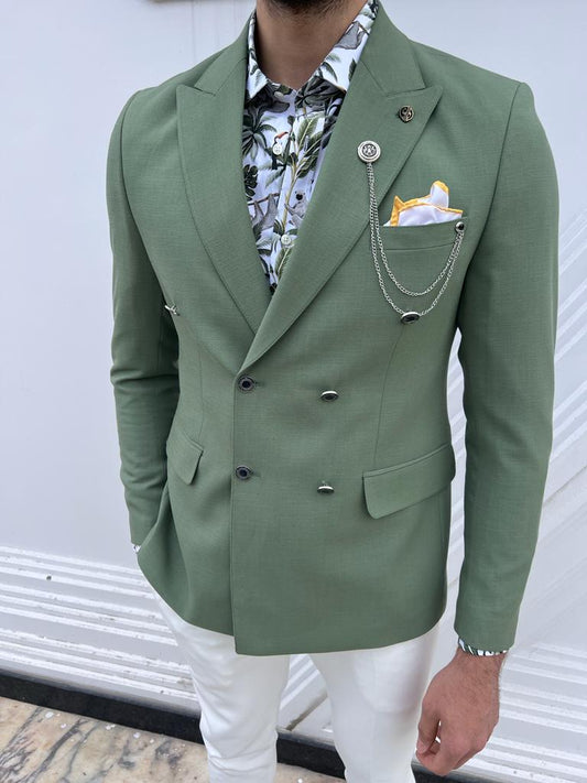 A Green Double Breasted Blazer on display