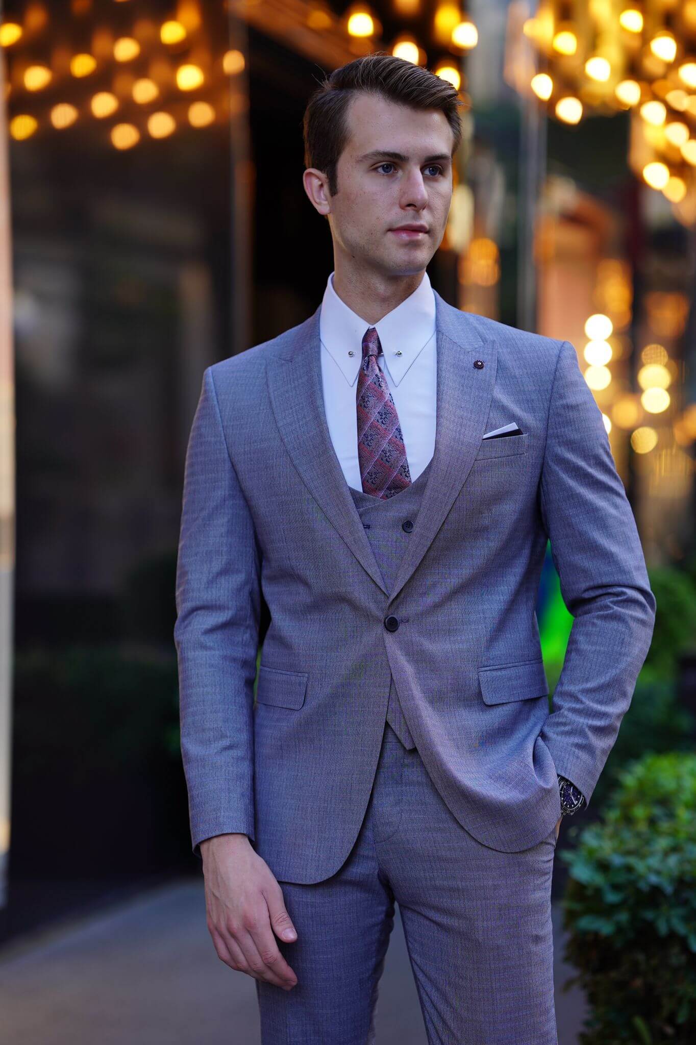 A Gray Wool Suit on display.