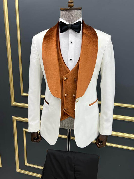 White & Orange Velvet Collar Tuxedo