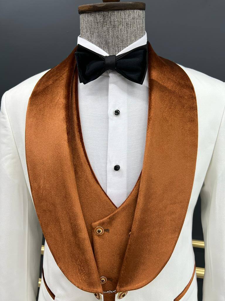 White & Orange Velvet Collar Tuxedo