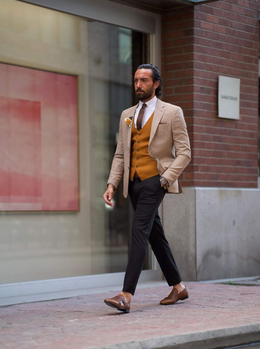 Suitharbor Striped Beige Suit