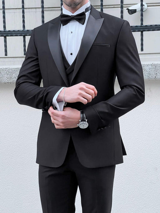Black Wool Blend Tuxedo Suit.