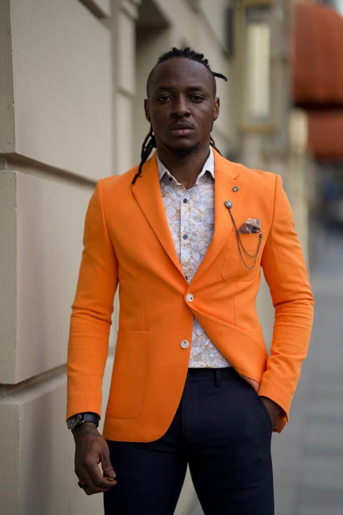 Onyx Orange Jacket worn by a model