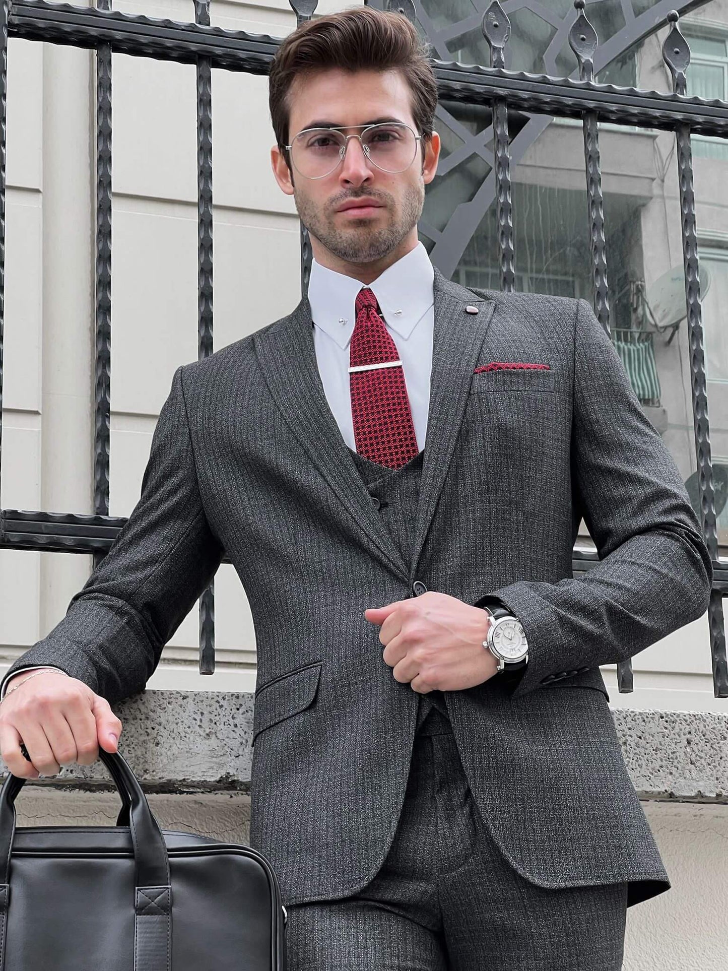 Patterned Anthracite Suit