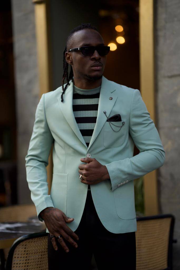 A stylish mint green jacket that adds a pop of color to any outfit