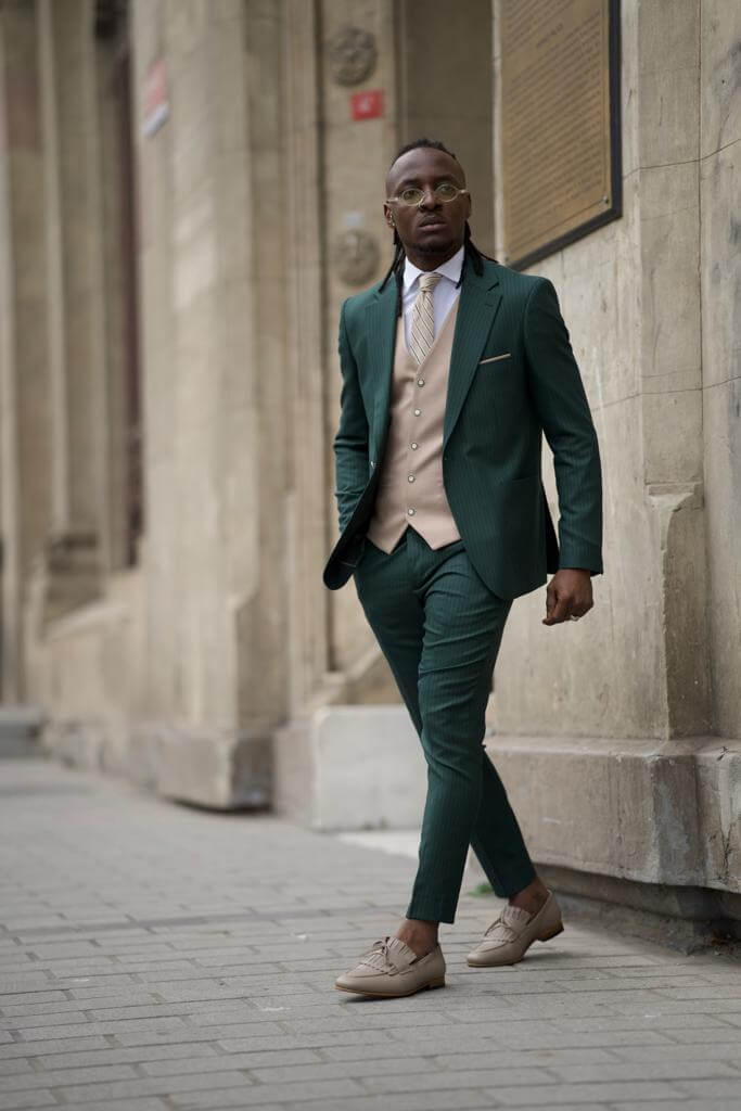 Men's green suit with stripes