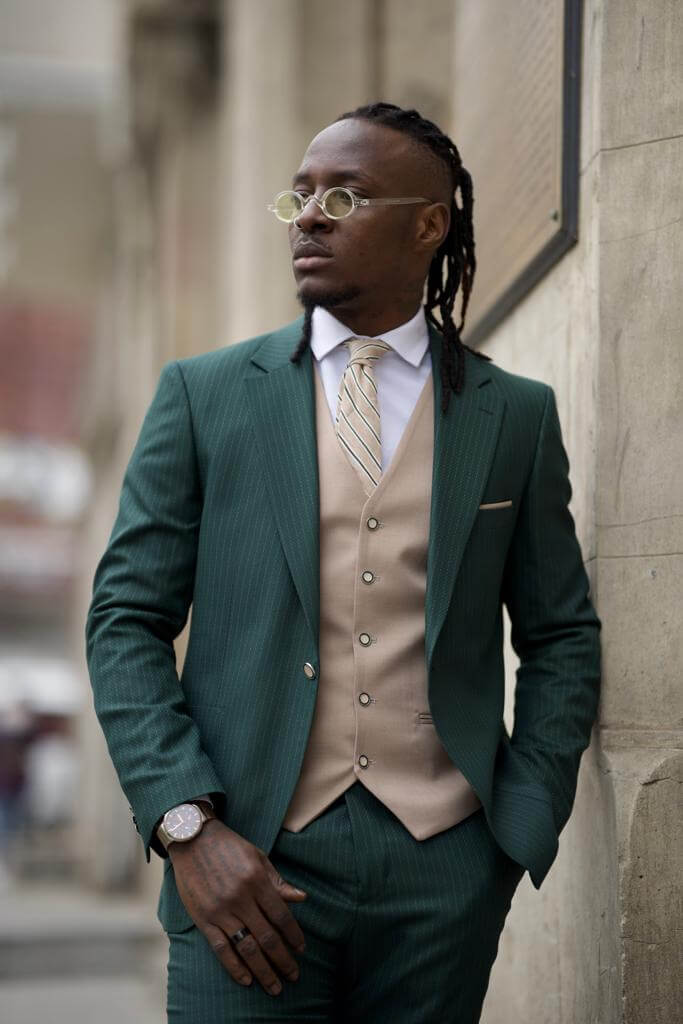 Men's green suit with stripes