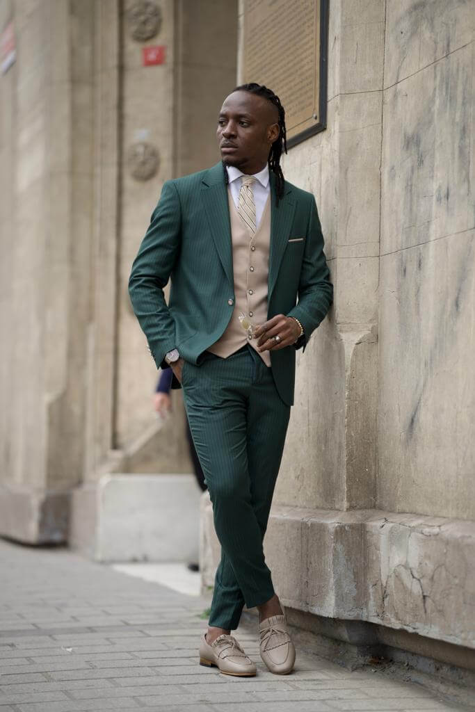 Men's green suit with stripes