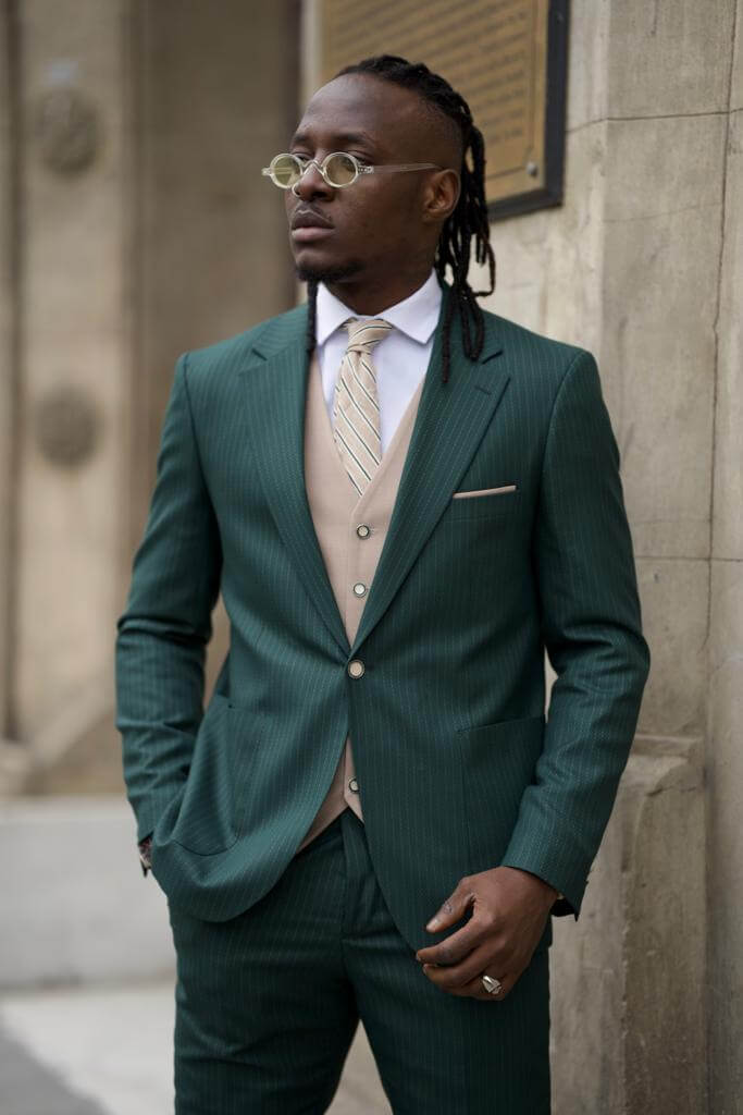 Men's green suit with stripes