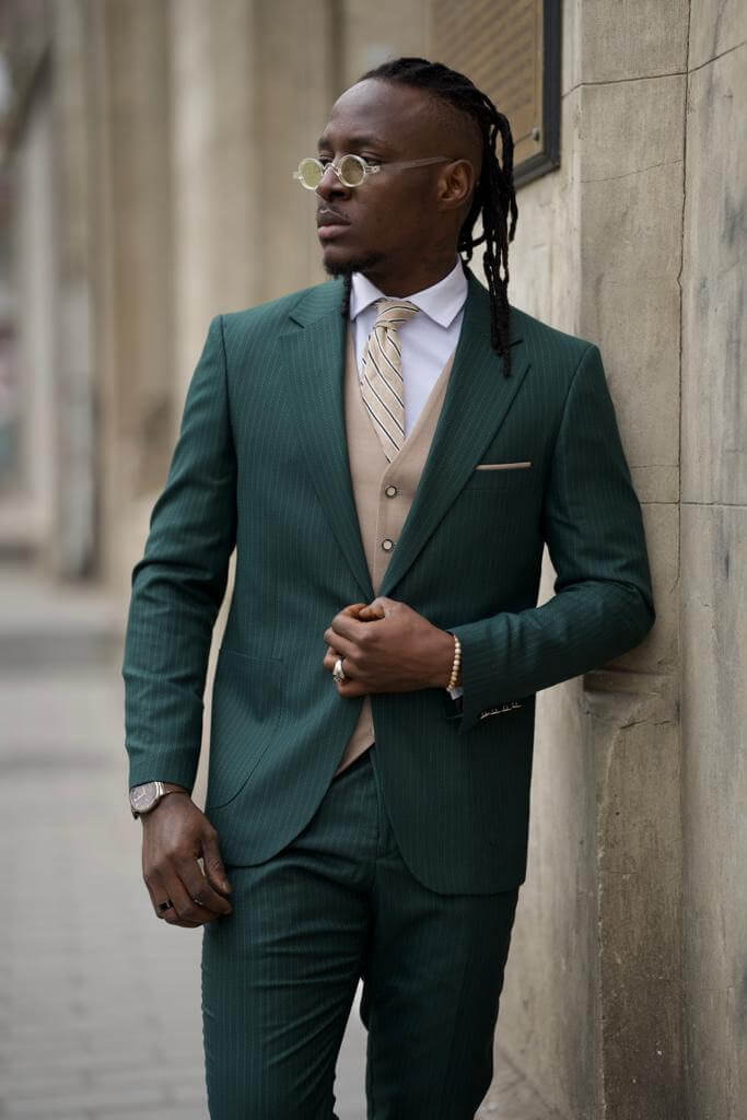 Men's green suit with stripes