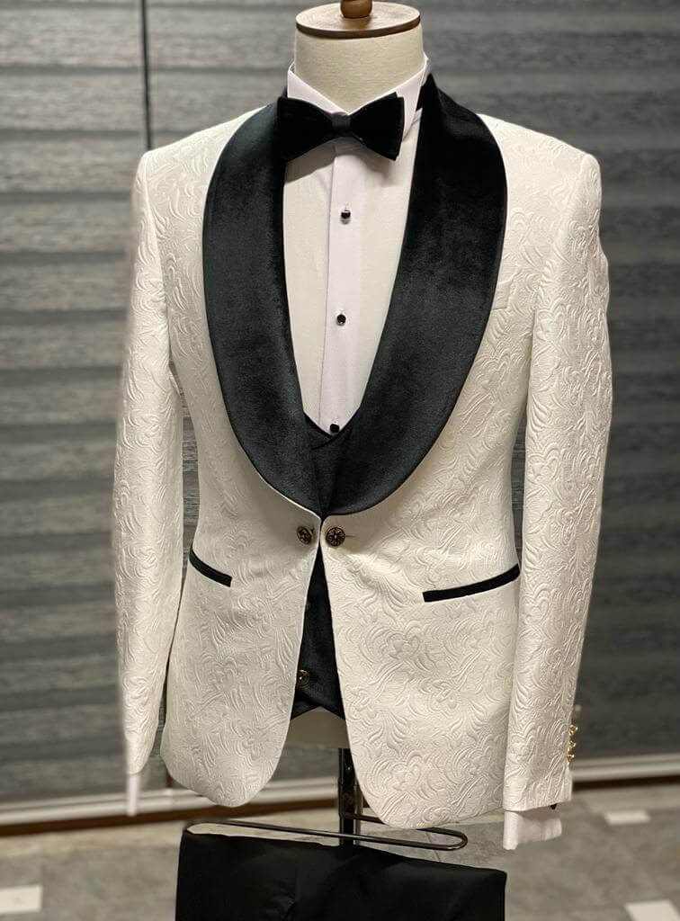 White & Black Groom Velvet Tuxedo
